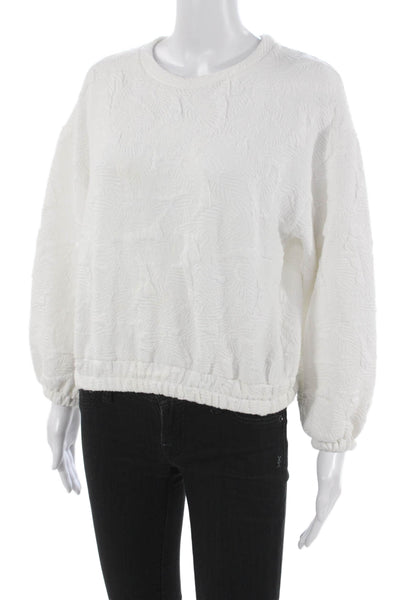 MNG Womens Pullover Geometric Crew Neck White Sweater Long Sleeve Size XS