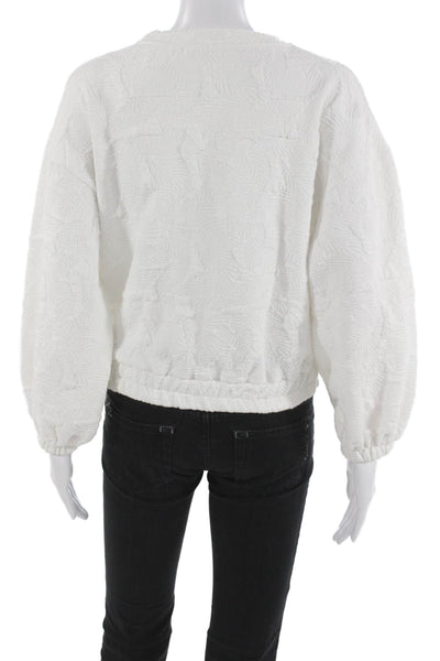 MNG Womens Pullover Geometric Crew Neck White Sweater Long Sleeve Size XS