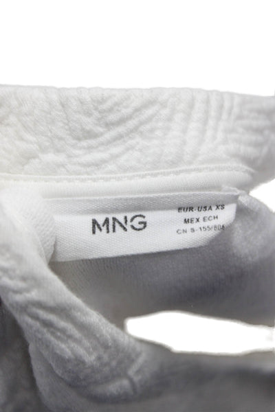 MNG Womens Pullover Geometric Crew Neck White Sweater Long Sleeve Size XS
