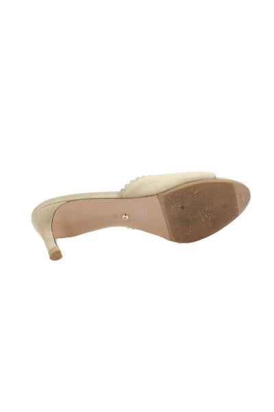 Pelle Moda Womens Stiletto Heel Scalloped Single Strap Slide Sandals Brown 8M