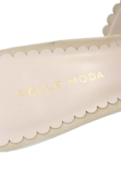 Pelle Moda Womens Stiletto Heel Scalloped Single Strap Slide Sandals Brown 8M