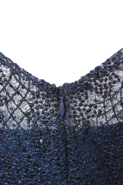 Carmen Marc Valvo Womens Maxi Dress Blue Boat Neck Long Sleeve Polyester Size 4