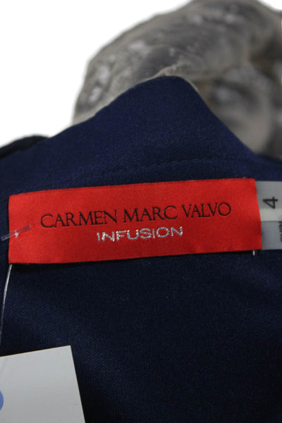 Carmen Marc Valvo Womens Maxi Dress Blue Boat Neck Long Sleeve Polyester Size 4