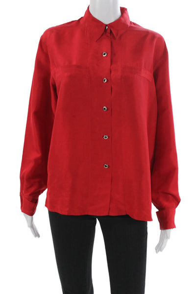 Lafayette 148 New York Women Silk Red Button Up Blouse Long Sleeve Size 8