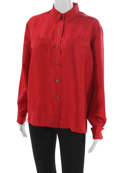 Lafayette 148 New York Women Silk Red Button Up Blouse Long Sleeve Size 8