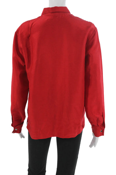 Lafayette 148 New York Women Silk Red Button Up Blouse Long Sleeve Size 8