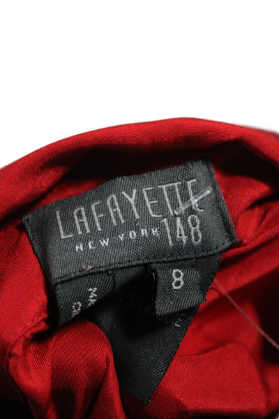 Lafayette 148 New York Women Silk Red Button Up Blouse Long Sleeve Size 8