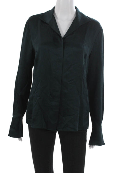 Lafayette 148 New York Womens Silk Collared Long Sleeve Blouse Green Size 8