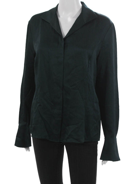 Lafayette 148 New York Womens Silk Collared Long Sleeve Blouse Green Size 8