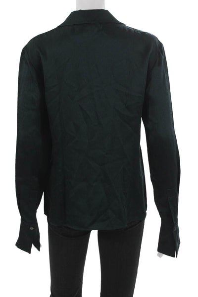 Lafayette 148 New York Womens Silk Collared Long Sleeve Blouse Green Size 8
