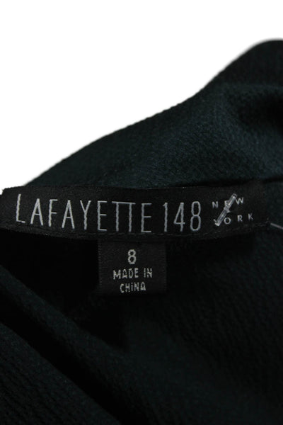 Lafayette 148 New York Womens Silk Collared Long Sleeve Blouse Green Size 8