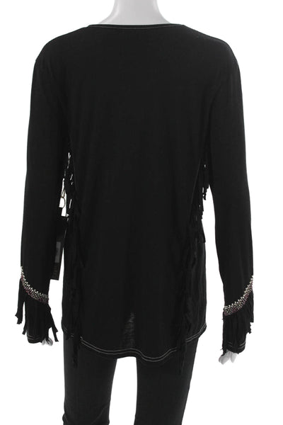 Double D Ranch Women Tunic V-Neck Long Sleeve Black Polyester Tee Size M