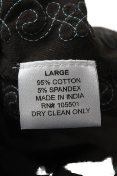 Double D Ranch Womens Tunic Long Sleeve Floral Cotton Crew Neck Brown Size L