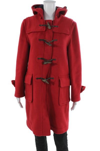 Gloverall Womens Red Duffle Coat Toggle Closure Wool Blend Long Sleeve Size 12