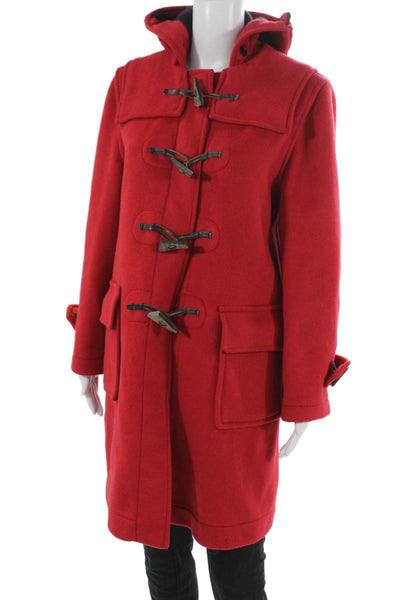 Gloverall Womens Red Duffle Coat Toggle Closure Wool Blend Long Sleeve Size 12
