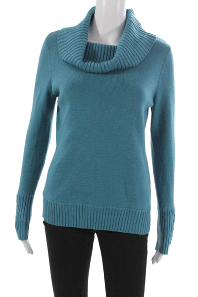 Tweeds Women Pullover Sweater Cowl Neck Merino Wool Blue Long Sleeve Size M