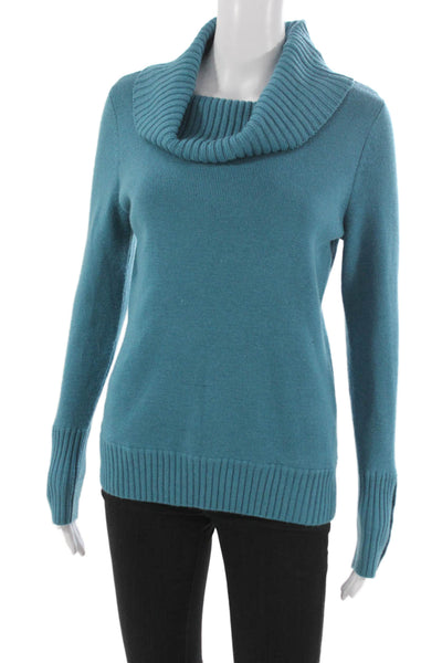 Tweeds Women Pullover Sweater Cowl Neck Merino Wool Blue Long Sleeve Size M