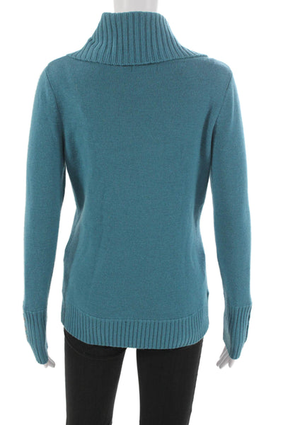 Tweeds Women Pullover Sweater Cowl Neck Merino Wool Blue Long Sleeve Size M