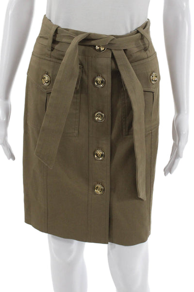 Milly Womens Cargo Cotton Knee Length Skirt Green Button Size 2