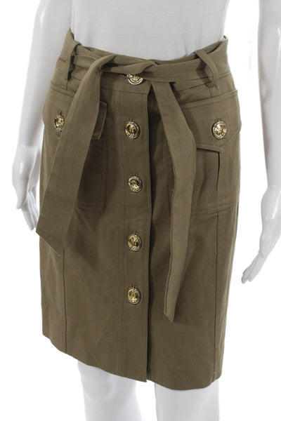 Milly Womens Cargo Cotton Knee Length Skirt Green Button Size 2