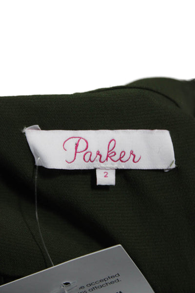 Parker Women Green V-Neck Short Sleeve Jumpsuit Button Viscose Size 2