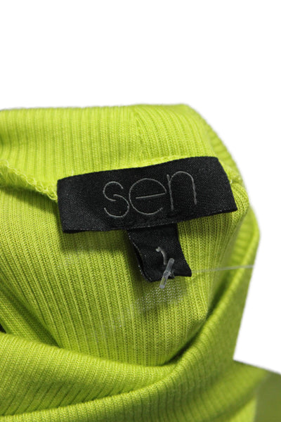 Sen Women Basic Turtleneck Long Sleeve T-Shirt Green Micro Modal Size 1