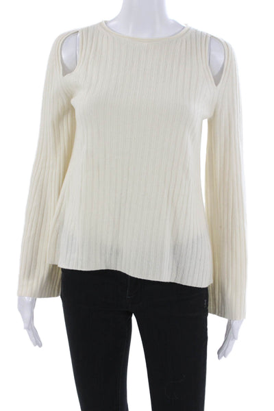Vince Women Pullover Cashmere Striped Round Neck Ivory Long Sleeve Size XS