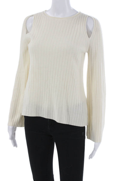 Vince Women Pullover Cashmere Striped Round Neck Ivory Long Sleeve Size XS