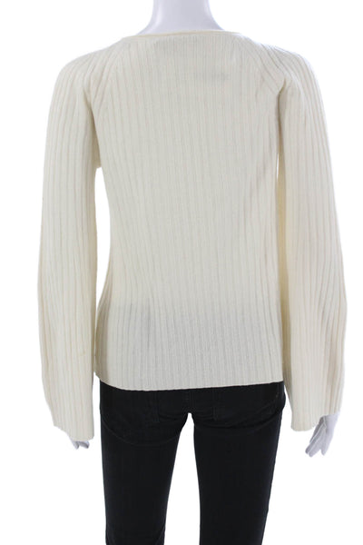 Vince Women Pullover Cashmere Striped Round Neck Ivory Long Sleeve Size XS