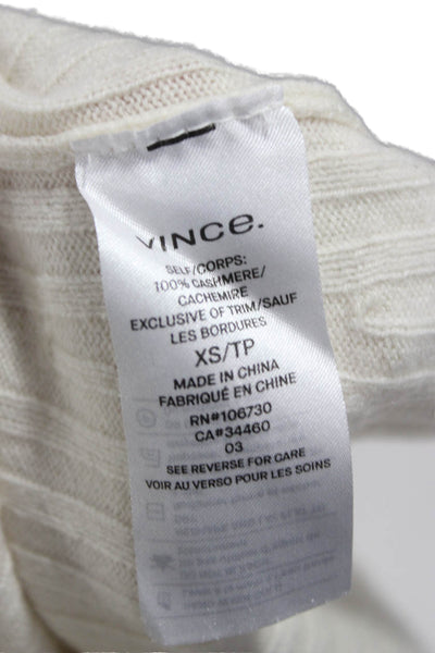 Vince Women Pullover Cashmere Striped Round Neck Ivory Long Sleeve Size XS