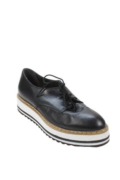 Summit Womens Lace Up Leather Platform Oxfords Black White Size 39