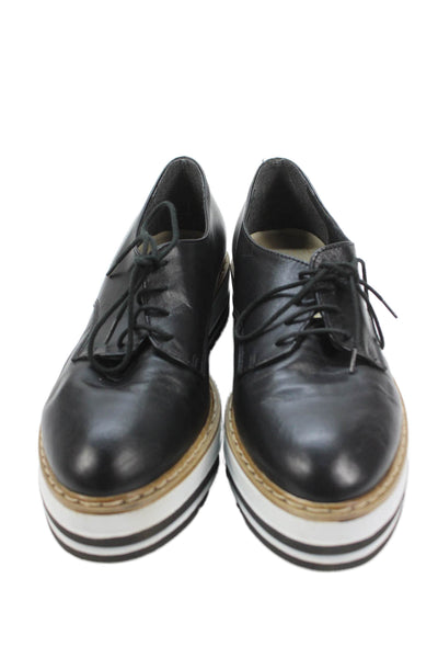 Summit Womens Lace Up Leather Platform Oxfords Black White Size 39