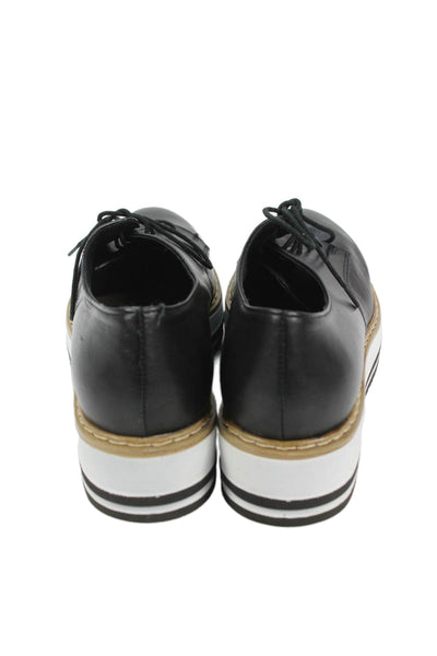Summit Womens Lace Up Leather Platform Oxfords Black White Size 39