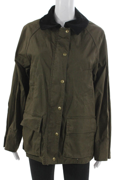 MNG Womens Basic Jacket Green Cotton Button Long Sleeve Solid Fall Size XS