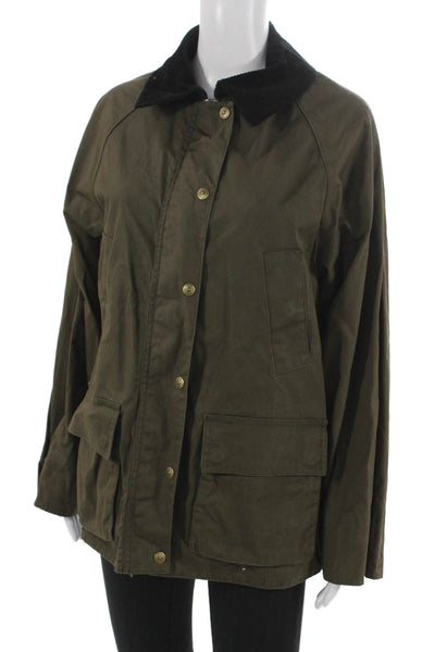 MNG Womens Basic Jacket Green Cotton Button Long Sleeve Solid Fall Size XS
