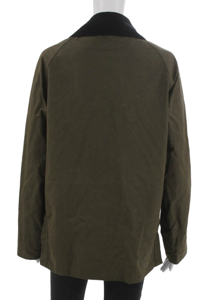 MNG Womens Basic Jacket Green Cotton Button Long Sleeve Solid Fall Size XS