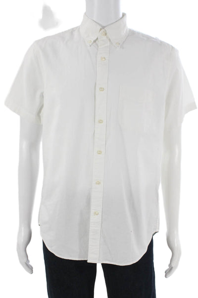 J Crew Mens White Cotton Short Sleeve Button Up Shirt Size M