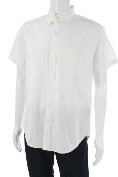 J Crew Mens White Cotton Short Sleeve Button Up Shirt Size M