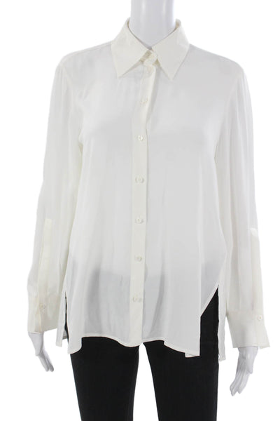 Luisa Cerano Women White Collared Basic Blouse Long Sleeve Acetate Size 4
