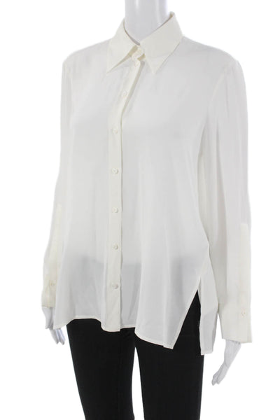 Luisa Cerano Women White Collared Basic Blouse Long Sleeve Acetate Size 4