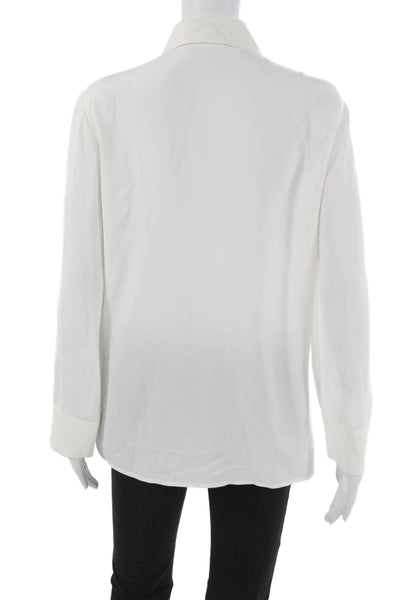 Luisa Cerano Women White Collared Basic Blouse Long Sleeve Acetate Size 4
