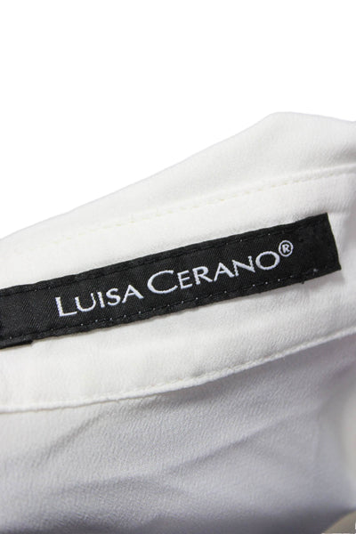 Luisa Cerano Women White Collared Basic Blouse Long Sleeve Acetate Size 4