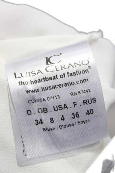 Luisa Cerano Women White Collared Basic Blouse Long Sleeve Acetate Size 4
