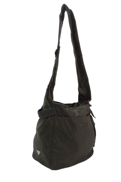 Prada Womens Drawstring Pocketed Shoulder Bag Brown
