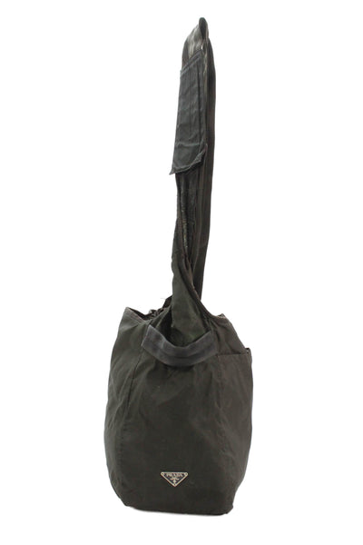 Prada Womens Drawstring Pocketed Shoulder Bag Brown