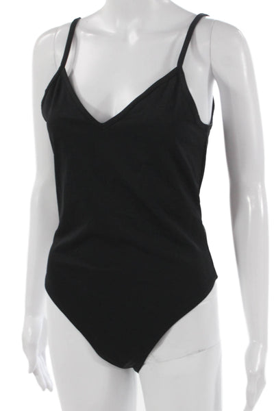 Edikted Women Black V Neck Sleeveless One Piece Bodysuit Solid Size XL