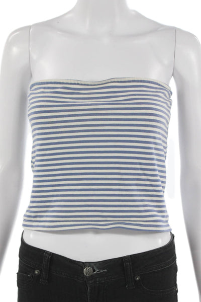 Edikted Women Basic Striped Square Neck Blue Cotton Tank Size L