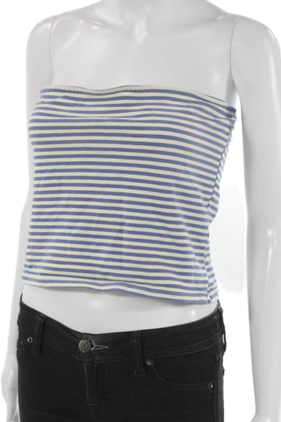 Edikted Women Basic Striped Square Neck Blue Cotton Tank Size L