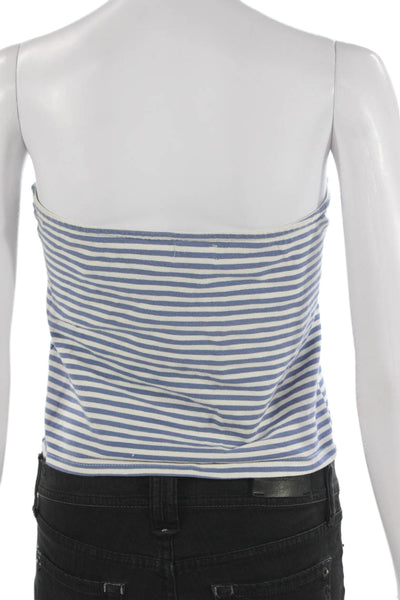 Edikted Women Basic Striped Square Neck Blue Cotton Tank Size L