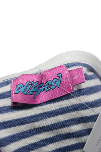 Edikted Women Basic Striped Square Neck Blue Cotton Tank Size L